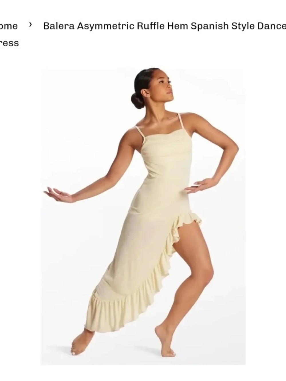 Balera Asymmetrical Ruffle Hem Dress, Dance Costume, Child Large LC, Vanilla